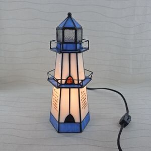 Tiffany Style Stained Glass Nautical Lighthouse Electrical Lamp with Bible Verse